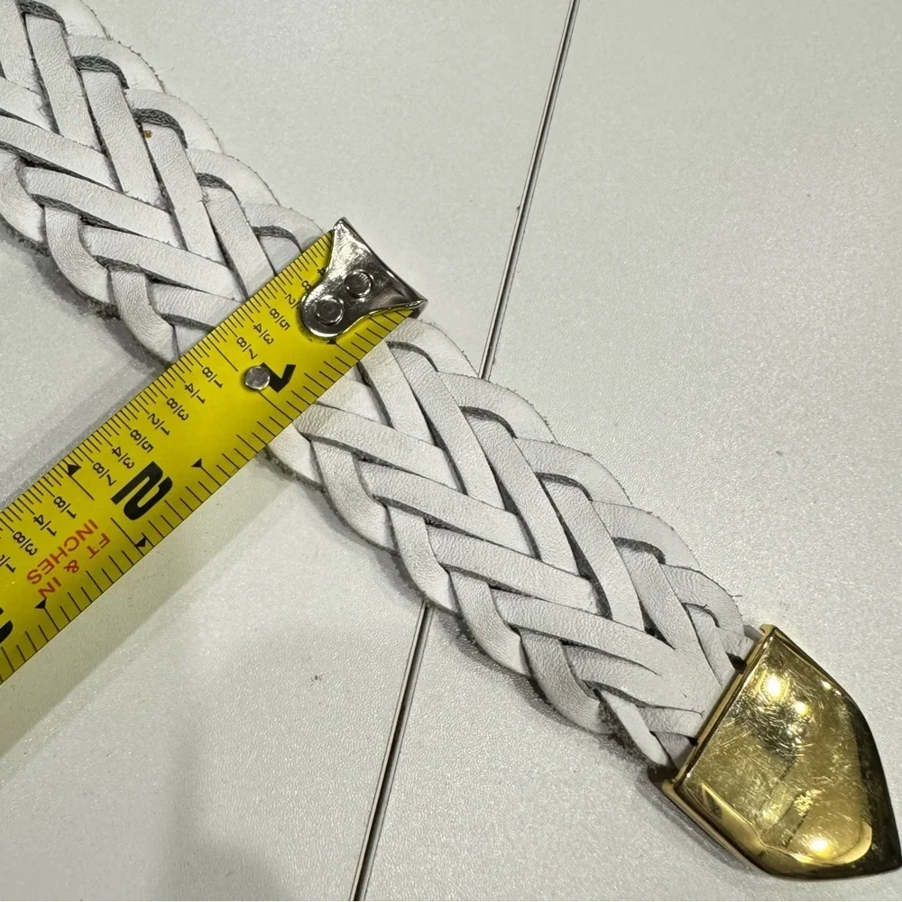 VTG Capezio Genuine Leather White Braided Belt Gold Buckle | Size S | Adjustable